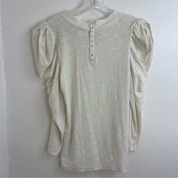Nation LTD Zeta Top in Cream  100%  Pima Cotton Puff Sleeves Shirt Luxury Sz XL - Picture 6 of 12
